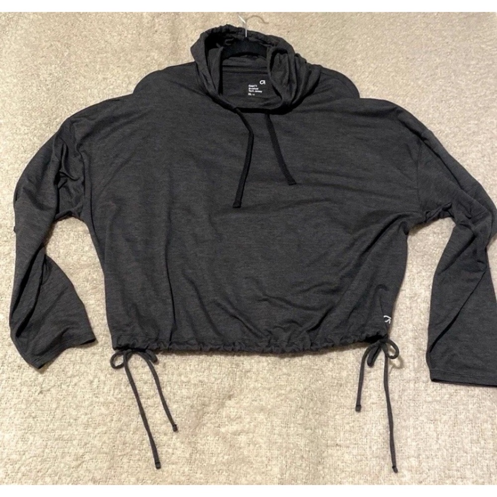 GAP GAPFIT Women’s Brushed Tech Jersey Hoodie, Heather Grey XL Tall